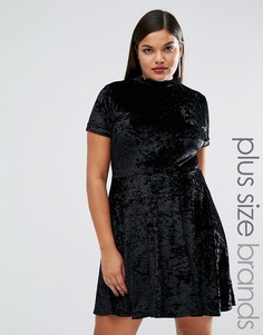 Короткое приталенное платье из мятого бархата с короткими рукавами Club L Plus - Черный