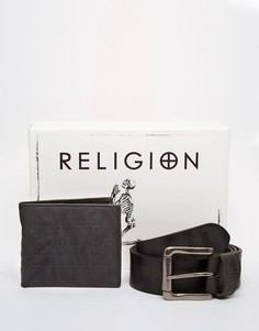 Подарочный набор с кошельком и ремнем Religion - Черный