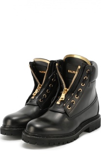 Кожаные балетки с декоративной молнией Balmain