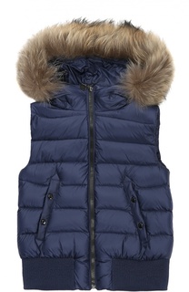 Пуховой жилет с меховой отделкой капюшона Moncler Enfant