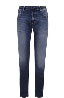 Джинсы из эластичного хлопка с потертостями и поясом на резинке 7 For All Mankind