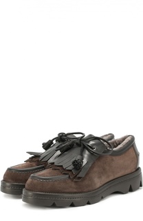Замшевые лоферы с бахромой Santoni