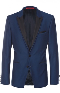 Шерстяной приталенный пиджак с контрастными лацканами HUGO