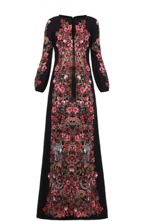 Приталенное платье в пол с ярким принтом и длинным рукавом Roberto Cavalli