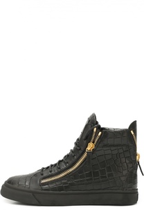 Высокие кожаные кеды Frankie с тиснением под крокодила Giuseppe Zanotti Design