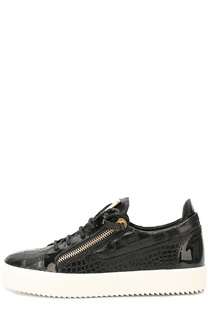 Кожаные кеды Frankie с тиснением под крокодила на толстой подошве Giuseppe Zanotti Design