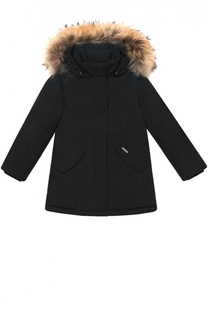 Пуховик с меховой отделкой капюшона Woolrich