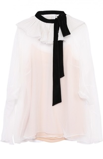 Шелковая полупрозрачная блуза с контрастным воротником аскот Chloé