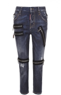 Укороченные джинсы с потертостями и декоративной отделкой Dsquared2