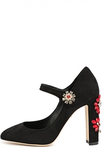 Замшевые туфли Vally с декором на каблуке Dolce & Gabbana