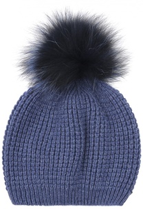 Кашемировая шапка с помпоном из меха енота Kashja` Cashmere