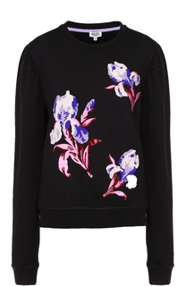 Хлопковый свитшот с контрастной цветочной вышивкой Kenzo