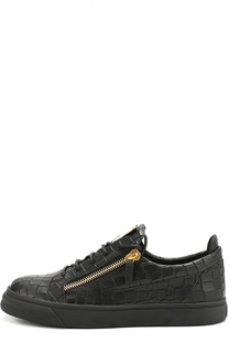 Кожаные кеды Frankie с тиснением под крокодила Giuseppe Zanotti Design