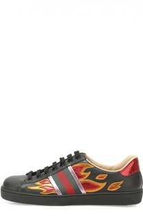 Кожаные кеды New Ace с контрастной отделкой Gucci
