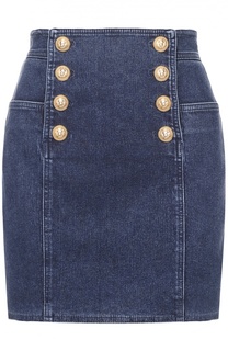 Джинсовая мини-юбка с контрастными пуговицами Balmain