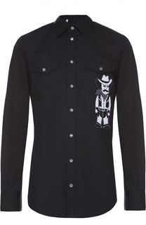 Хлопковая рубашка на кнопках с аппликацией Dolce &amp; Gabbana
