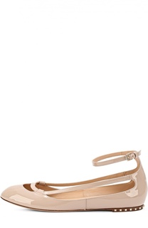 Лаковые балетки Rockstud с ремешком на щиколотке Valentino