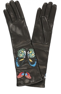 Кожаные перчатки с аппликацией в виде бабочек Valentino