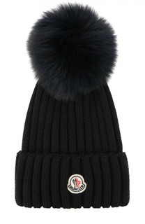 Шерстяная шапка с меховым помпоном Moncler