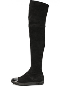 Замшевые ботфорты с лаковым мысом Casadei