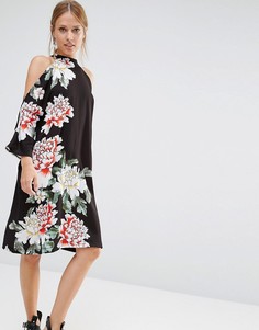 Платье до колен с цветочным принтом и открытыми плечами Liquorish - Черный
