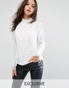 Missguided Lace Detail Long Sleeve Blouse - Белый