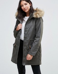 JDY Mandy Faux Fur Trim Parka - Зеленый