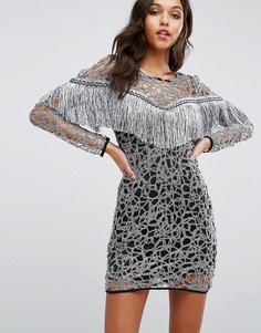 Boohoo Metallic Fringe Detail Bodycon Mini Dress - Серебряный
