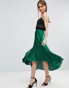 Атласная юбка миди с разрезами ASOS - Зеленый