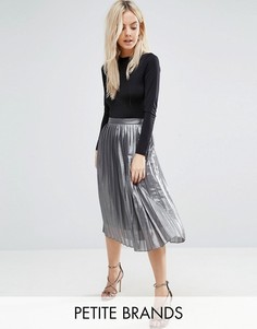 Плиссированная юбка цвета металлик Boohoo Petite - Серый