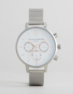 Серебристые часы с хронографом и сетчатым браслетом Olivia Burton - Серебряный