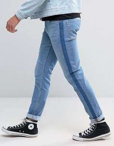 Выбеленные синие супероблегающие джинсы с полосками в стиле смокинга ASOS - Синий