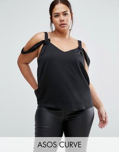 ASOS CURVE Satin Cami With Cold Shoulder Tie Detail - Черный