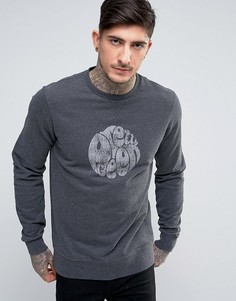 Темно-серый узкий свитшот с круглым вырезом и принтом логотипа Pretty Green Heyland - Серый