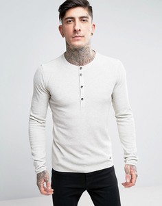 Узкий лонгслив хенли из вафельной ткани BOSS Orange by Hugo Boss - Бежевый