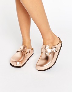 Сабо-слипоны цвета металлик для узкой стопы Birkenstock Boston - Медный