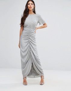 Платье макси со сборками на юбке Virgos Lounge Keira - Серый