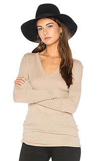 Rib cuff v neck long sleeve tee - Enza Costa