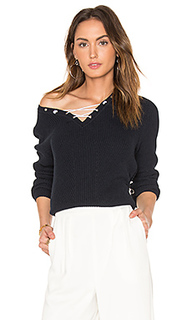 Cotton shaker faux lace up sweater - 525 america