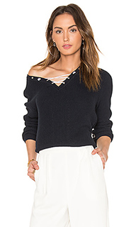 Cotton shaker faux lace up sweater - 525 america