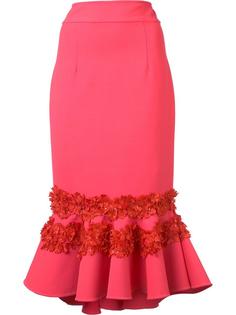 юбка с оборками и цветочной вышивкой Carolina Herrera
