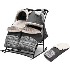 Санки-коляска для двойни Скандинавия 3УВ Экстра Твин, черная рама, ABC Academy, серый