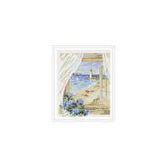 Алмазная мозаика по номерам "Вид из окна: маяк у моря" 40*50 см (на подрамнике) Tukzar