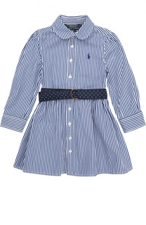 Платье в полоску с поясом и логотипом бренда Polo Ralph Lauren