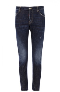 Зауженные джинсы с потертостями и контрастной отстрочкой Dsquared2