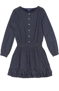 Хлопковое платье с длинными рукавами и поясом на резинке Polo Ralph Lauren