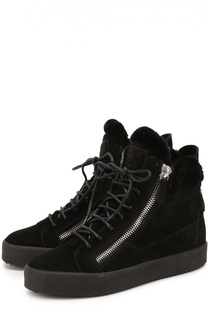 Высокие замшевые кеды с декоративными молниями Giuseppe Zanotti Design
