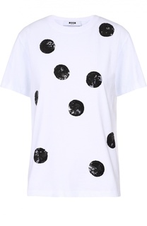 Футболка прямого кроя с контрастной вышивкой пайетками MSGM