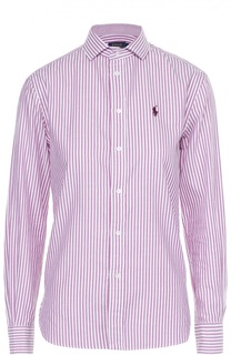 Хлопковая блуза в полоску с вышитым логотипом бренда Polo Ralph Lauren
