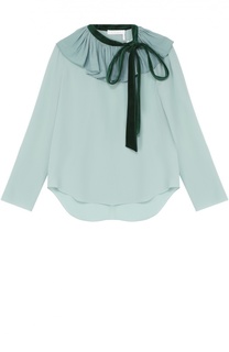 Шелковая блуза с контрастной оборкой и воротником аскот Chloé
